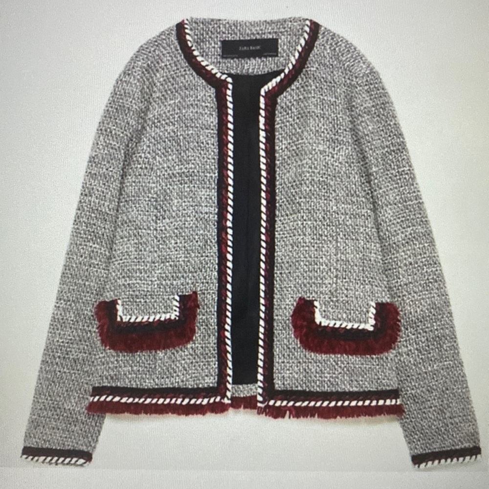 Zara Basic - Tweed Black/White with Red Outlined Pockets Size: XS Classic Style